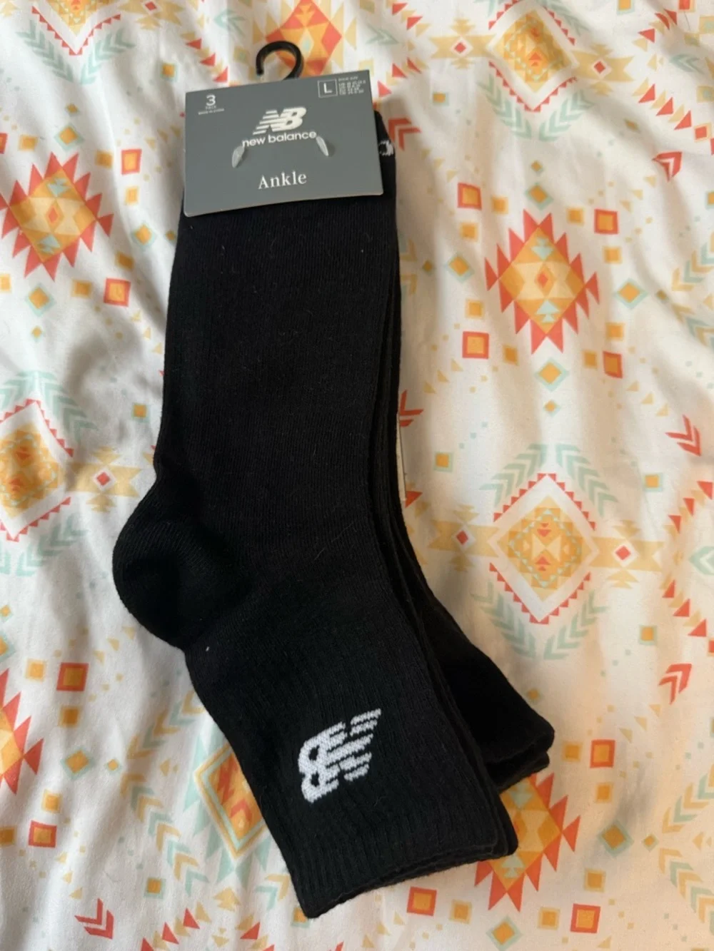 New Balance Everyday Lightweight Ankle Socks 3 Pack - Black in L